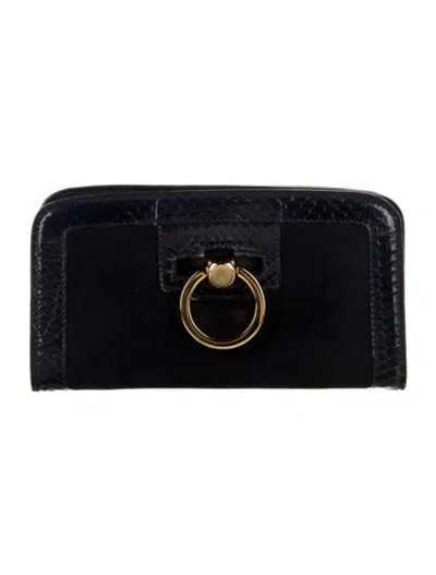 Pre-owned Jimmy Choo Suede Animal Print Continental Wallet In Blue