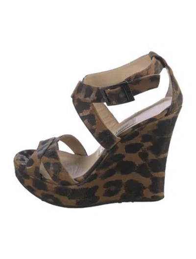 Pre-owned Jimmy Choo Suede Animal Print Espadrilles In Brown