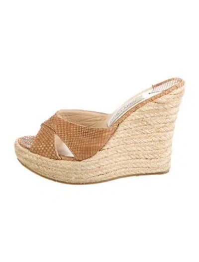 Pre-owned Jimmy Choo Suede Animal Print Espadrilles In Brown