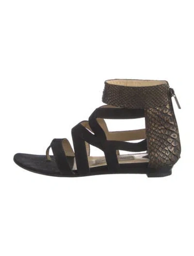 Pre-owned Jimmy Choo Suede Animal Print Gladiator Sandals In Black