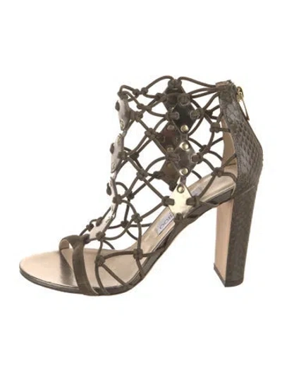 Pre-owned Jimmy Choo Suede Animal Print Gladiator Sandals In Green