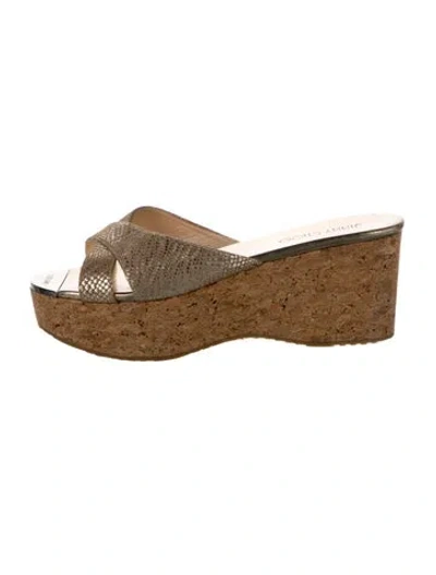 Pre-owned Jimmy Choo Suede Animal Print Slides In Gold