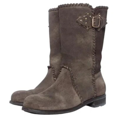 Pre-owned Jimmy Choo , Suede Biker Boots In Black