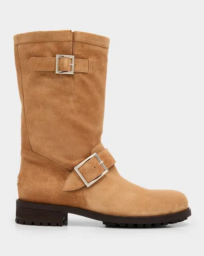 Jimmy Choo Suede Biker Boots In Brown