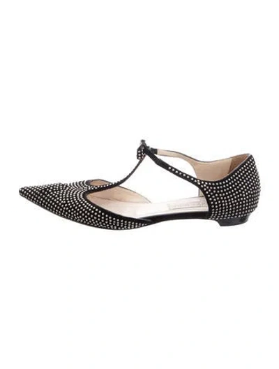 Pre-owned Jimmy Choo Suede Bow Accents Flats In Black
