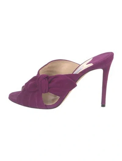 Pre-owned Jimmy Choo Suede Bow Accents Mules In Purple