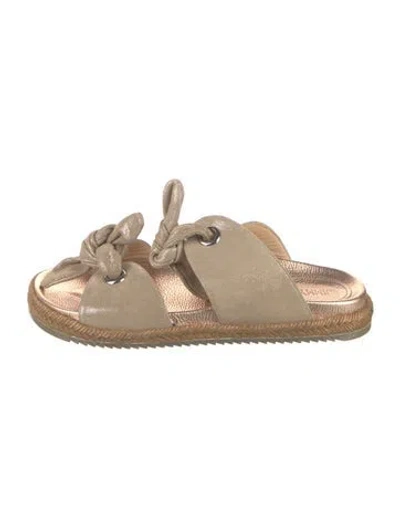 Pre-owned Jimmy Choo Suede Bow Accents Slides In Gold/metallic/neutrals
