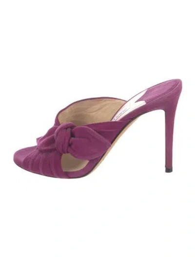 Pre-owned Jimmy Choo Suede Bow Accents Slides In Purple