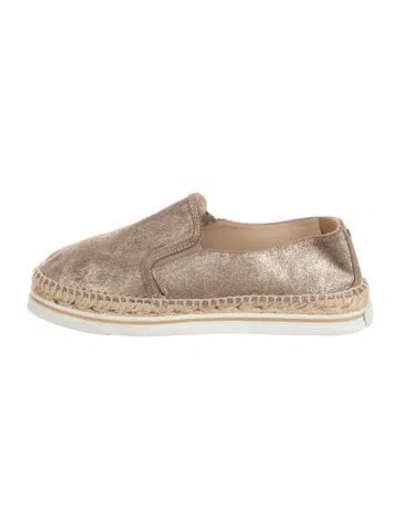 Pre-owned Jimmy Choo Suede Braided Accents Espadrilles In Gold/neutrals