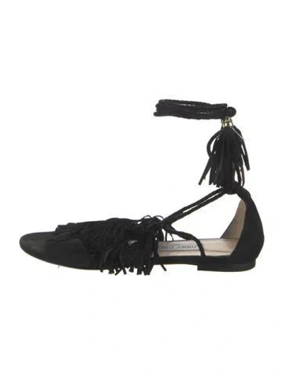 Pre-owned Jimmy Choo Suede Braided Accents Gladiator Sandals In Black