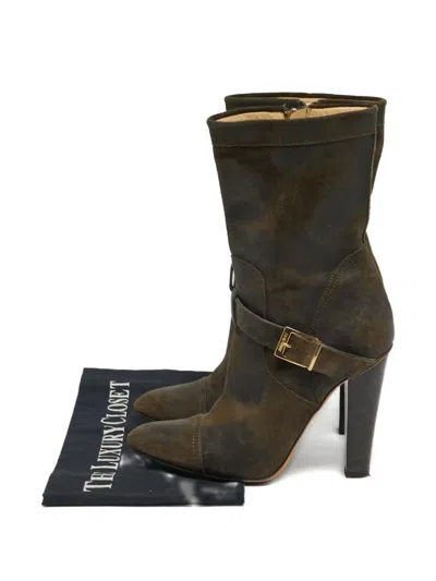 Pre-owned Jimmy Choo Suede Buckle Boots In Green