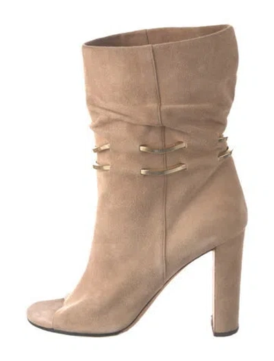 Pre-owned Jimmy Choo Suede Chain-link Accents Boots In Neutral