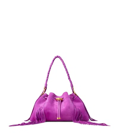 Jimmy Choo Suede Cinch Shoulder Bag In Purple