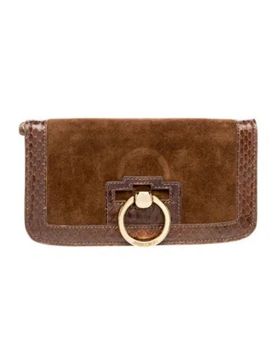 Pre-owned Jimmy Choo Suede Clutch In Brown