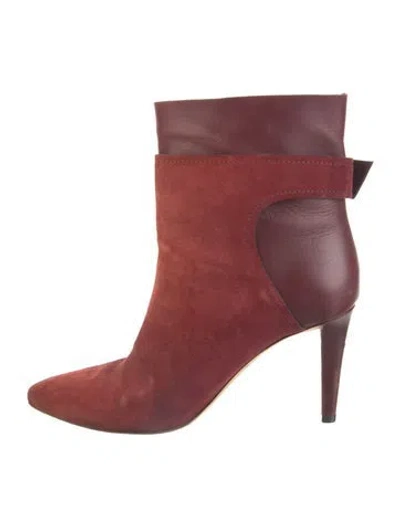 Pre-owned Jimmy Choo Suede Colorblock Pattern Boots In Burgundy