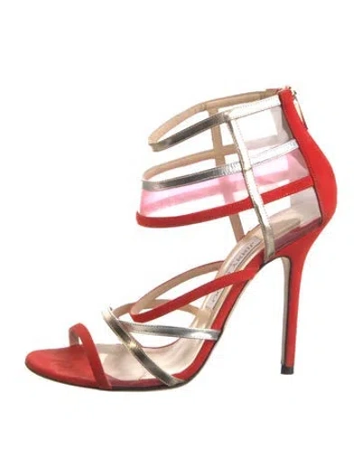 Pre-owned Jimmy Choo Suede Colorblock Pattern Gladiator Sandals In Orange