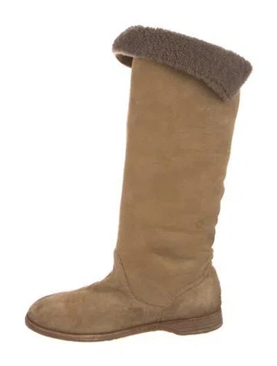 Pre-owned Jimmy Choo Suede Colorblock Pattern Riding Boots In Neutral