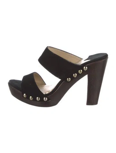 Pre-owned Jimmy Choo Suede Colorblock Pattern Slides In Black