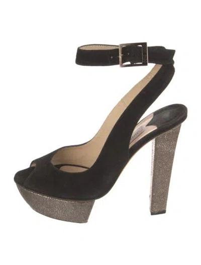 Pre-owned Jimmy Choo Suede Colorblock Pattern Slingback Pumps In Black
