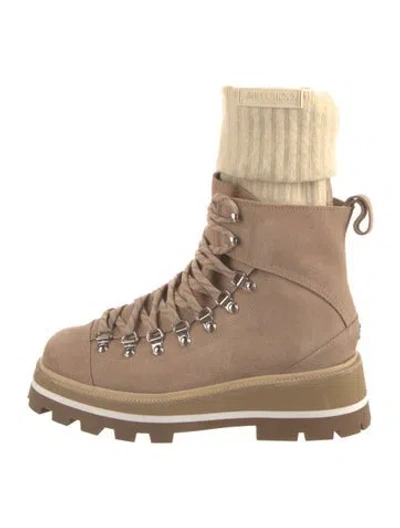 Pre-owned Jimmy Choo Suede Combat Boots In Neutral