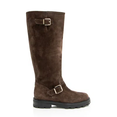 Jimmy Choo Suede Crosta Biker Boots In Brown