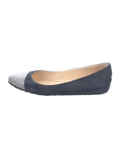 Pre-owned Jimmy Choo Suede Crystal Embellishments Ballet Flats In Blue
