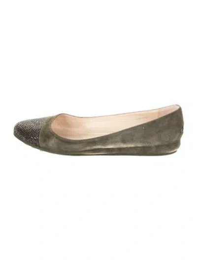 Pre-owned Jimmy Choo Suede Crystal Embellishments Ballet Flats In Green