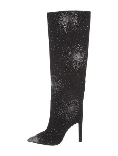 Pre-owned Jimmy Choo Suede Crystal Embellishments Boots In Black