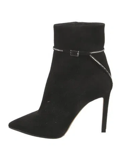 Pre-owned Jimmy Choo Suede Crystal Embellishments Boots In Black