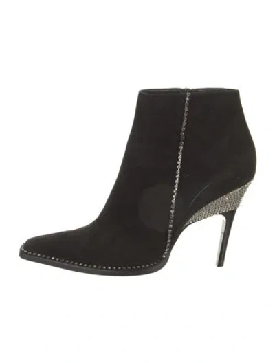 Pre-owned Jimmy Choo Suede Crystal Embellishments Boots In Black