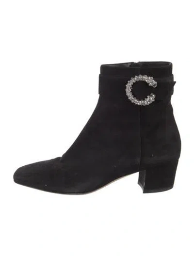 Pre-owned Jimmy Choo Suede Crystal Embellishments Boots In Black