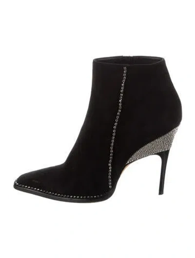 Pre-owned Jimmy Choo Suede Crystal Embellishments Boots In Black