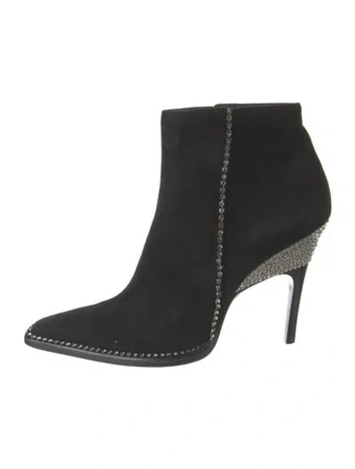 Pre-owned Jimmy Choo Suede Crystal Embellishments Boots In Black