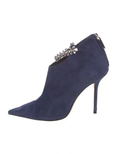Pre-owned Jimmy Choo Suede Crystal Embellishments Boots In Blue