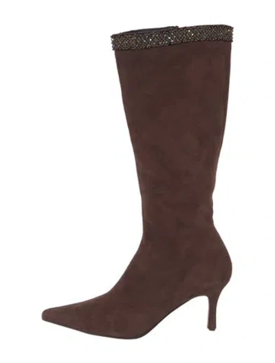 Pre-owned Jimmy Choo Suede Crystal Embellishments Boots In Brown