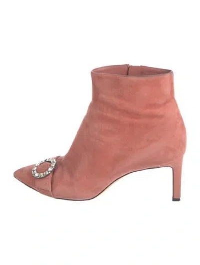 Pre-owned Jimmy Choo Suede Crystal Embellishments Boots In Pink