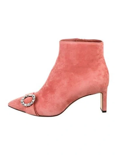 Pre-owned Jimmy Choo Suede Crystal Embellishments Boots In Pink
