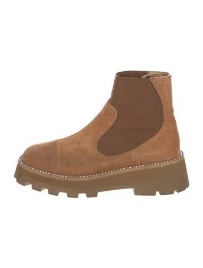 Pre-owned Jimmy Choo Suede Crystal Embellishments Chelsea Boots In Brown