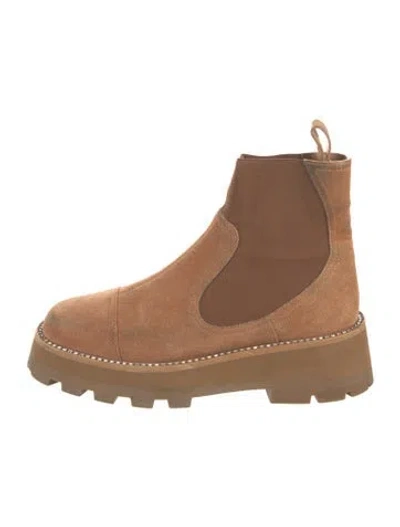 Pre-owned Jimmy Choo Suede Crystal Embellishments Chelsea Boots In Brown