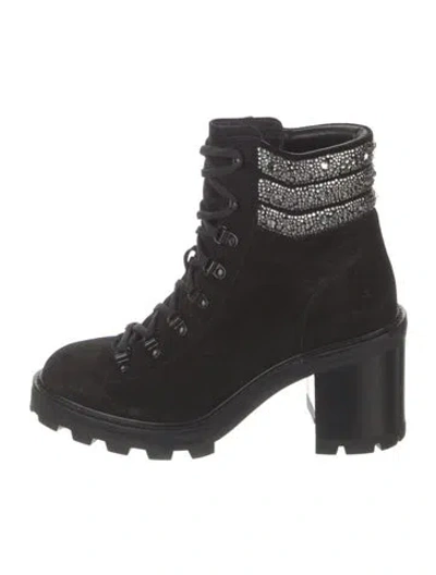 Pre-owned Jimmy Choo Suede Crystal Embellishments Combat Boots In Black