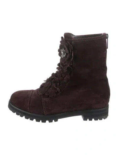 Pre-owned Jimmy Choo Suede Crystal Embellishments Combat Boots In Burgundy