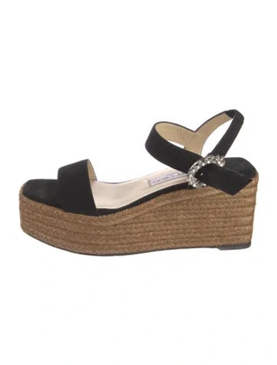 Pre-owned Jimmy Choo Suede Crystal Embellishments Espadrilles In Black