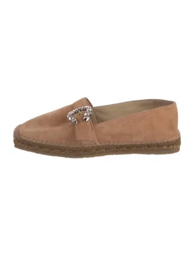 Pre-owned Jimmy Choo Suede Crystal Embellishments Espadrilles In Neutrals