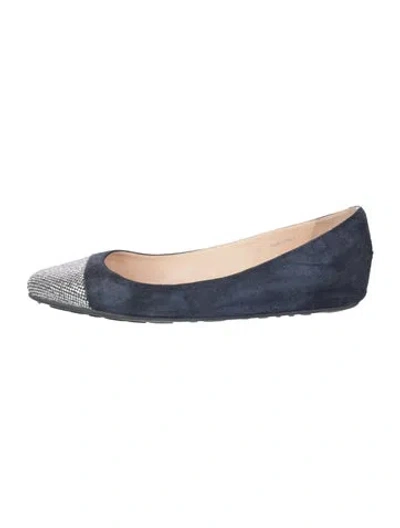 Pre-owned Jimmy Choo Suede Crystal Embellishments Flats In Blue