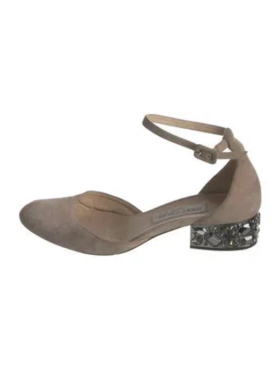 Pre-owned Jimmy Choo Suede Crystal Embellishments Flats In Neutrals