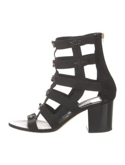 Pre-owned Jimmy Choo Suede Crystal Embellishments Gladiator Sandals In Black