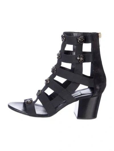 Pre-owned Jimmy Choo Suede Crystal Embellishments Gladiator Sandals In Black