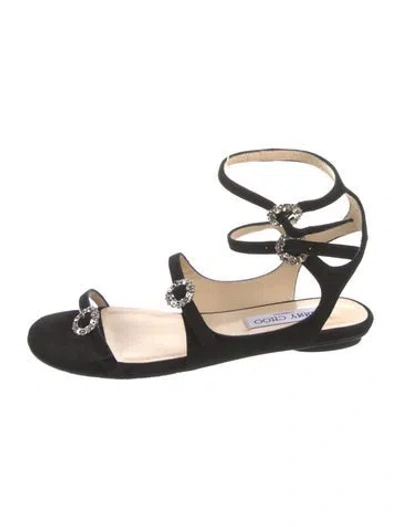 Pre-owned Jimmy Choo Suede Crystal Embellishments Gladiator Sandals In Black