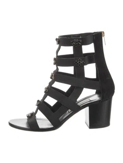 Pre-owned Jimmy Choo Suede Crystal Embellishments Gladiator Sandals In Black
