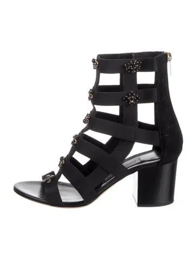 Pre-owned Jimmy Choo Suede Crystal Embellishments Gladiator Sandals In Black